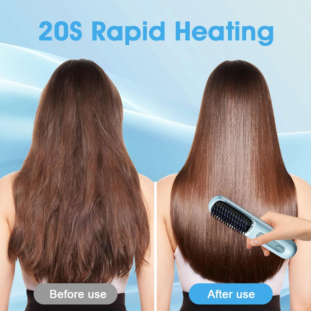 Glättbürste Kabellos, Stylingbürste für Kurze Haare Langes, kabellose Glättbürste Mit Led Anzeige Und 3 Wärmestufen, Haarglätter Bürste Kabellos für Reisen Täglichen Gebrauch