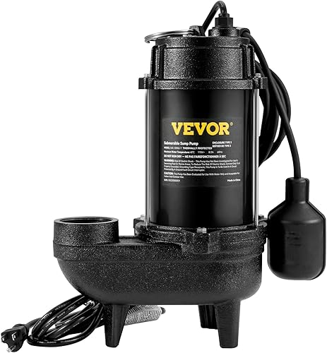 Miniatura 10 de VEVOR Bomba Sumergible de Sumidero, 0.5HP 4188GPH, Bomba de Agua Residual de Hierro Fundido de 24 pies de Elevación con Cable de Alimentación de 10