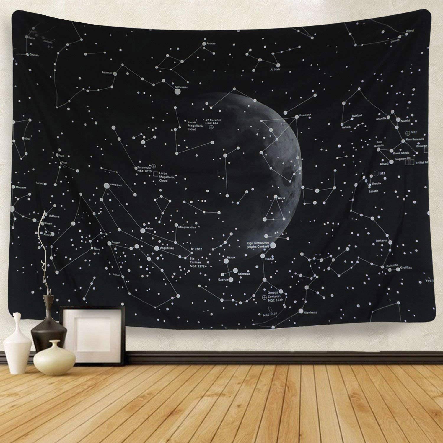 Amkun Tarot Wall Tapestry The Moon The Star and Sun Tapestry Medieval Europe Divination Tapestry Wall Hanging Home Decorations Mysterious For Bedroom Home Decor (Moon Constellations, 59"×82")