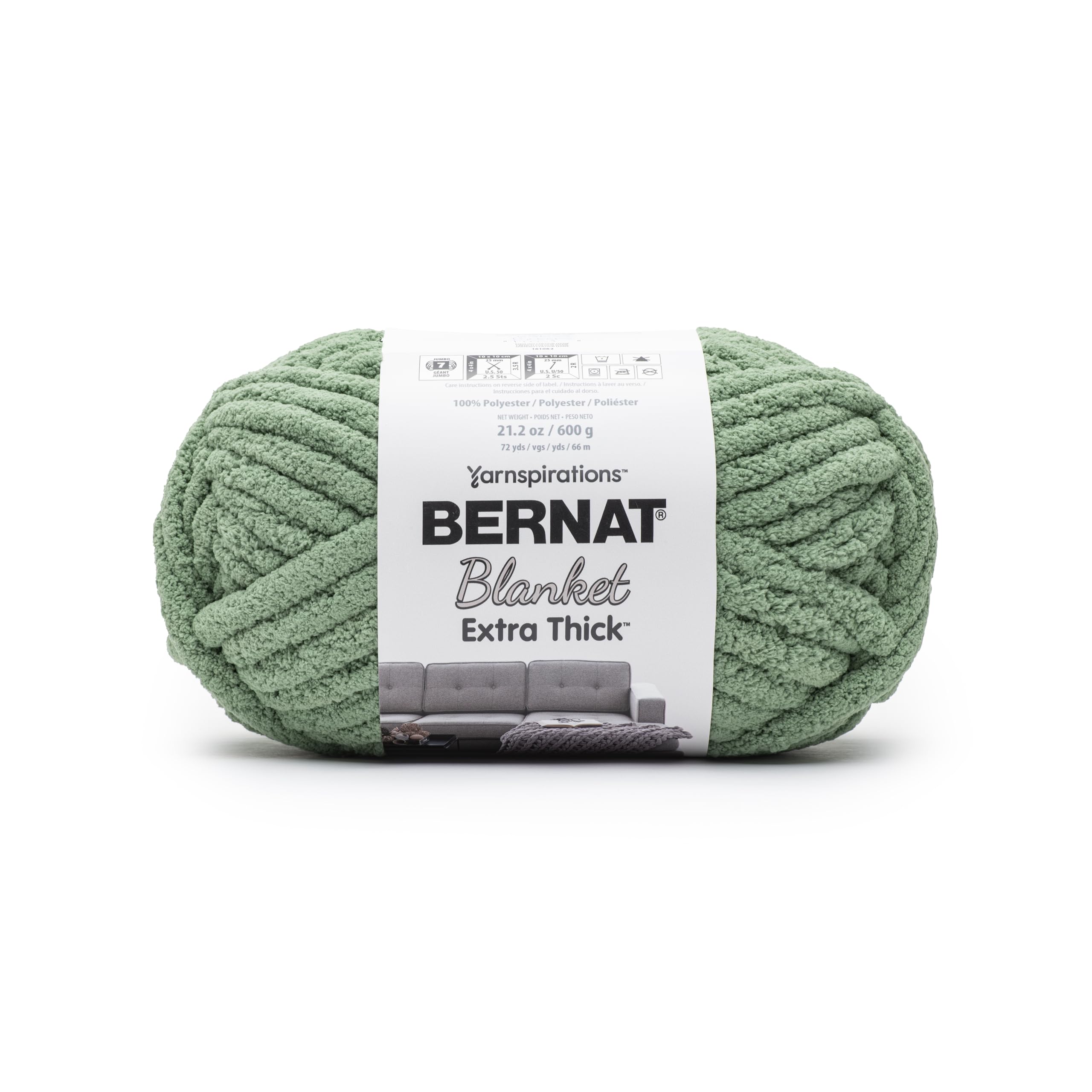 Bernat Blanket Extra Thick Green Frost Yarn - 1 Pack of 21.12oz/598.74g - 100% Polyester - #7 Jumbo - 72 Yards - Chunky Yarn for Hand Knitting, Crocheting, Crafts &amp; Amigurumi
