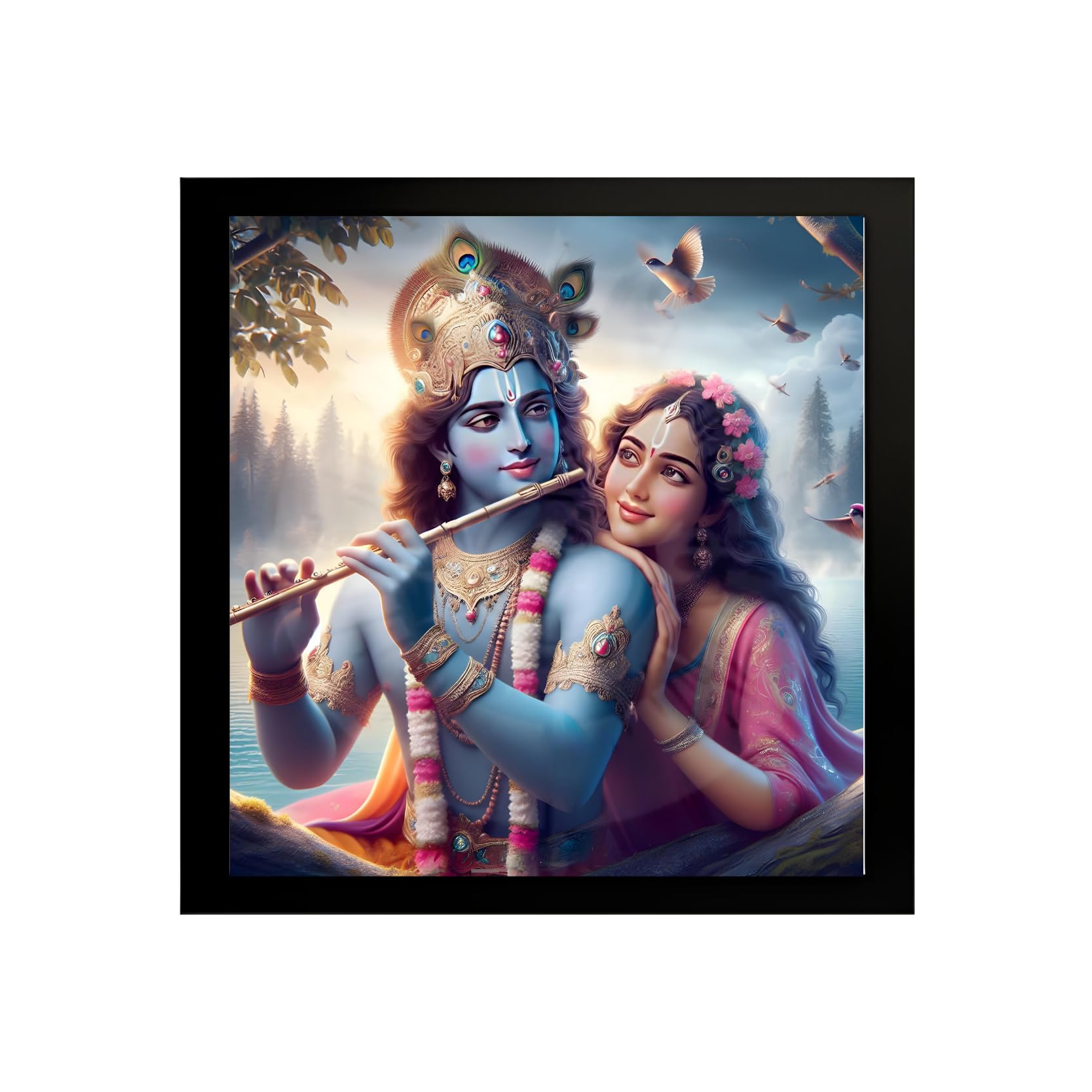 Frame House's Beautiful Radha Krishna Art Photo Framed Painting for Home and Bedroom Wall Decoration of Size 14X14 Inches (36X36 CM) with Frame And Acrylic Glass