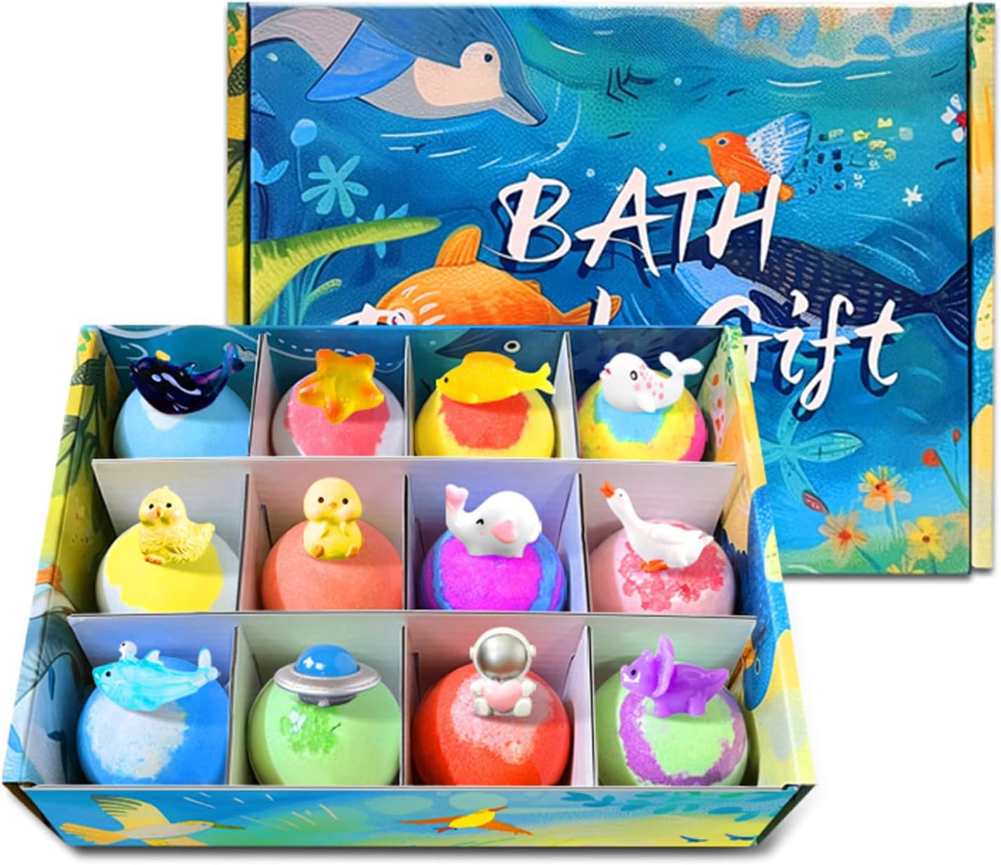 2026 New Natural Bath Bombs,12-Pack Kids Bath Bombs with Surprise Spring Toys Inside,Color Changing Spa Easter Bath Balls (B)