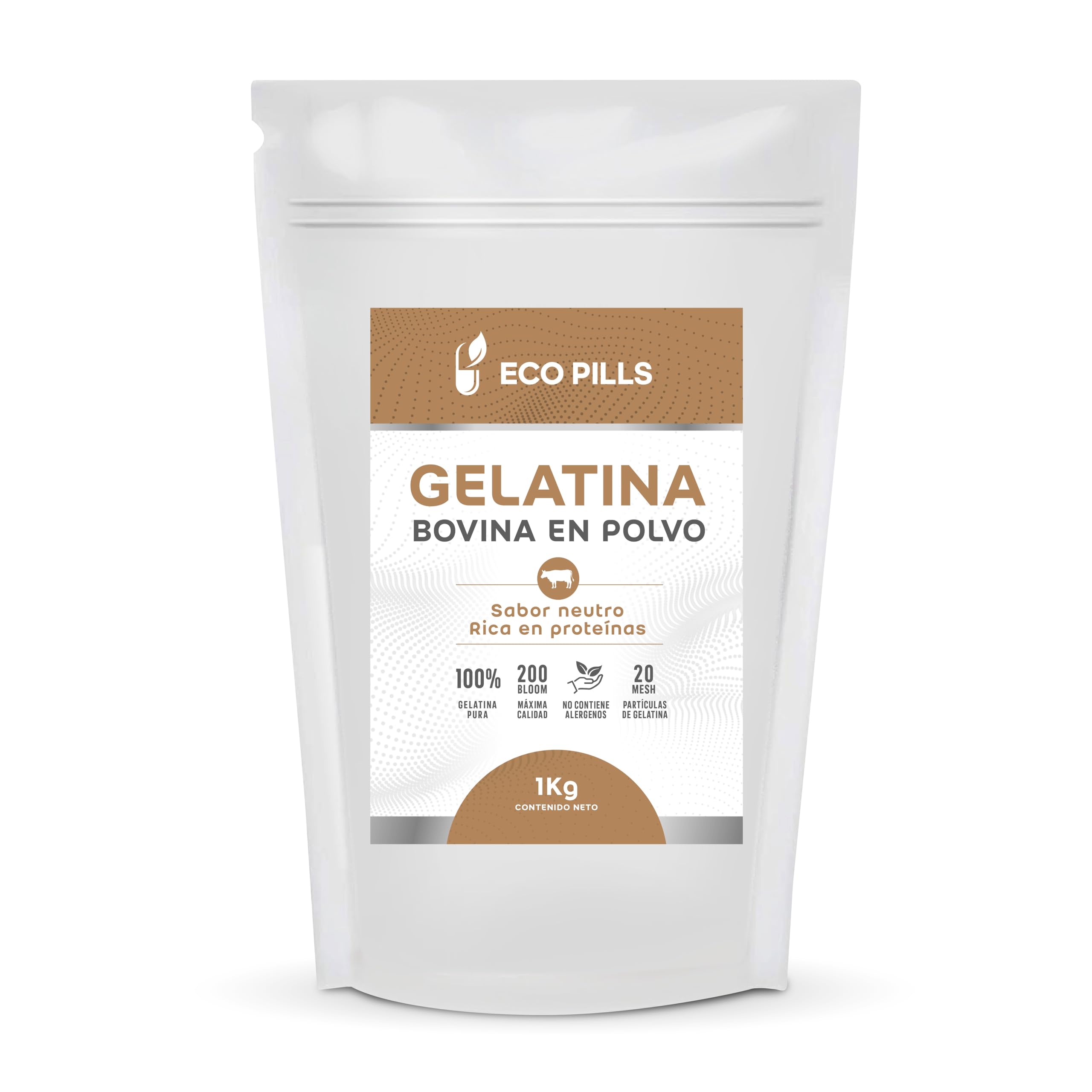 Gelatina BOVINA en Polvo 1kg, Sin Sabor, 200 Bloom, 100% Pura, Alta en Proteínas, Fácil de Disolver, Ideal para Repostería, Postres, Batidos, Caldos y Sopas