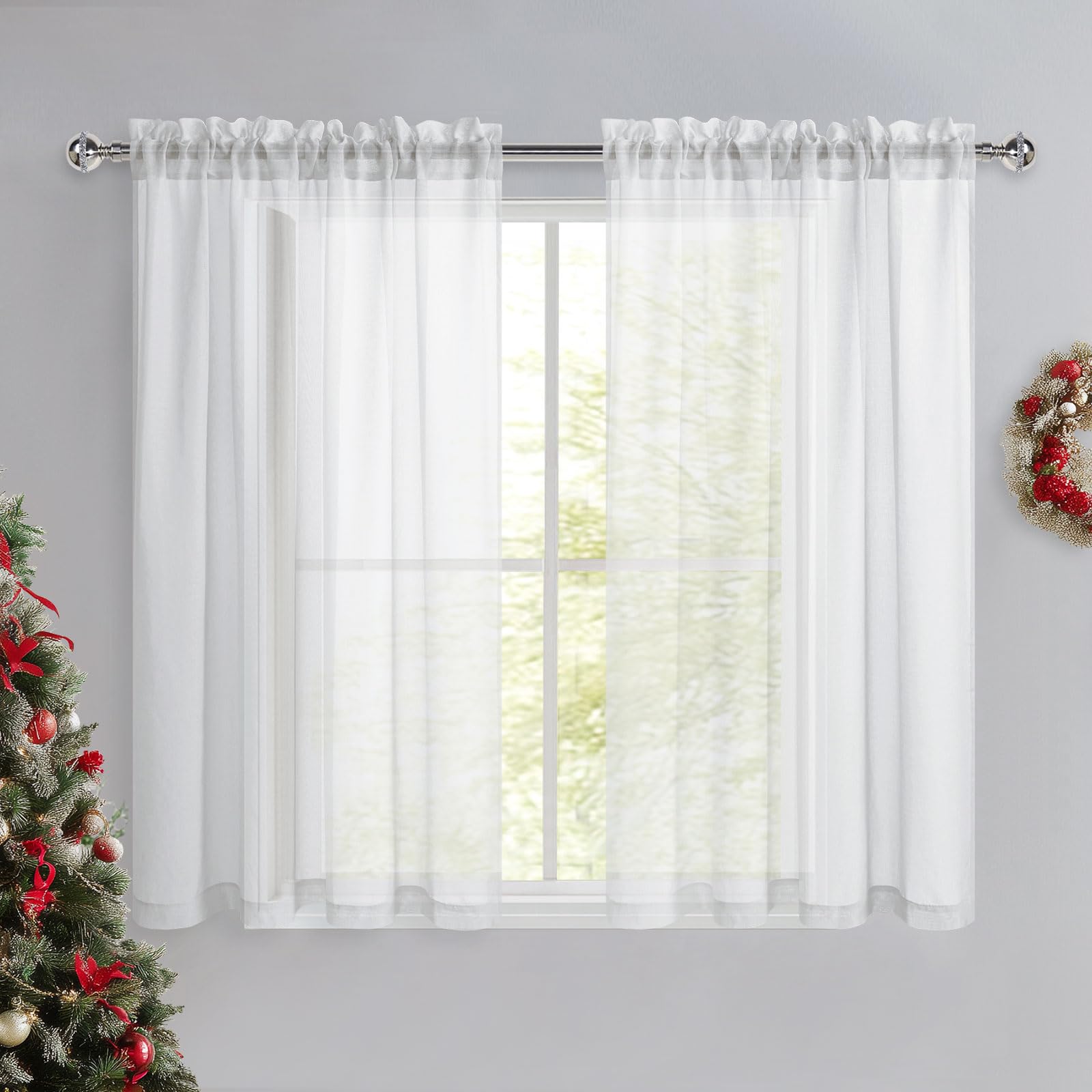 DWCN White Net Curtains for Windows 54 Drop, Rod Pocket Voile Curtain Bedroom Sheer Curtains Semi-Transparent Light Filtering Curtains for Bedroom Kitchen Living Room Nursery, W46xL54 Inch, 2 Panels