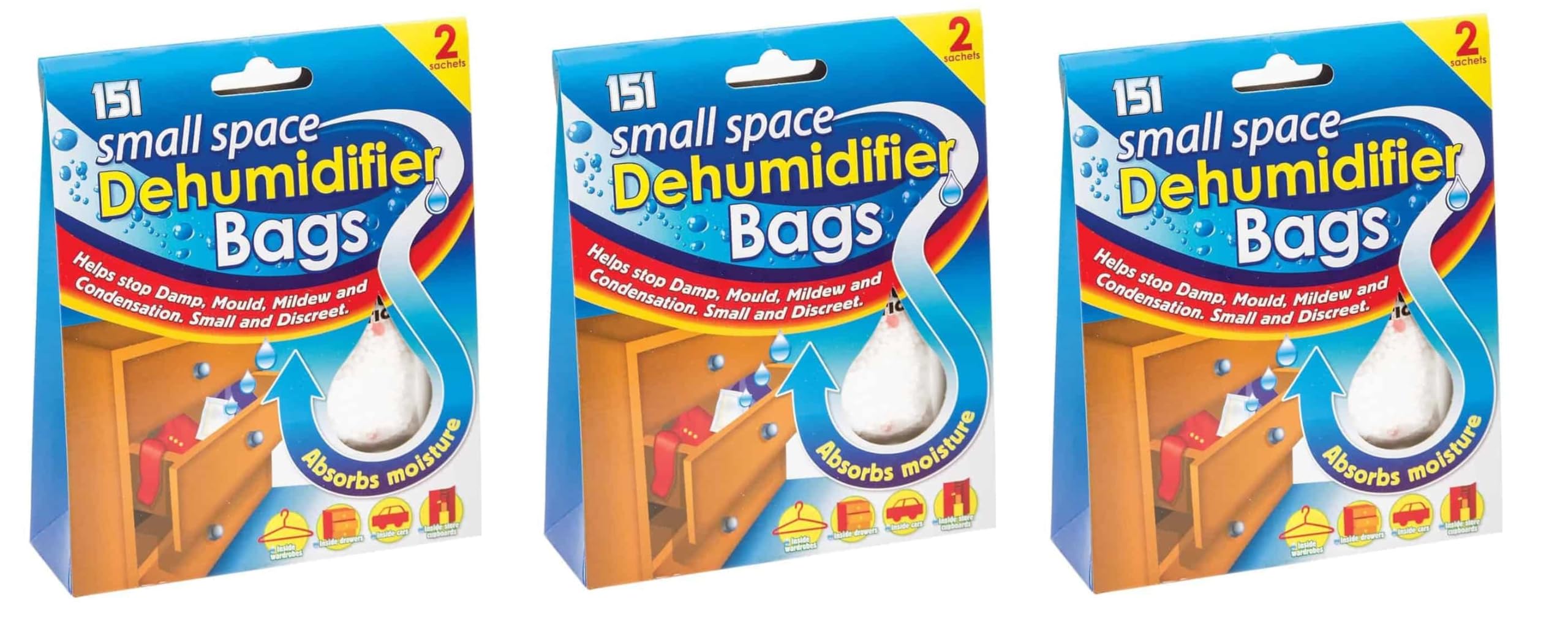 2 Pack Small Space Dehumidifier Bags 4 Sachets | Helps Damp Mould Mildew Condensation | Wardrobe Caravan Drawers Cars (3)