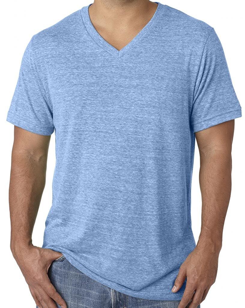 Mens Tri Blend V-Neck Tee Shirt, Large Blue Triblend