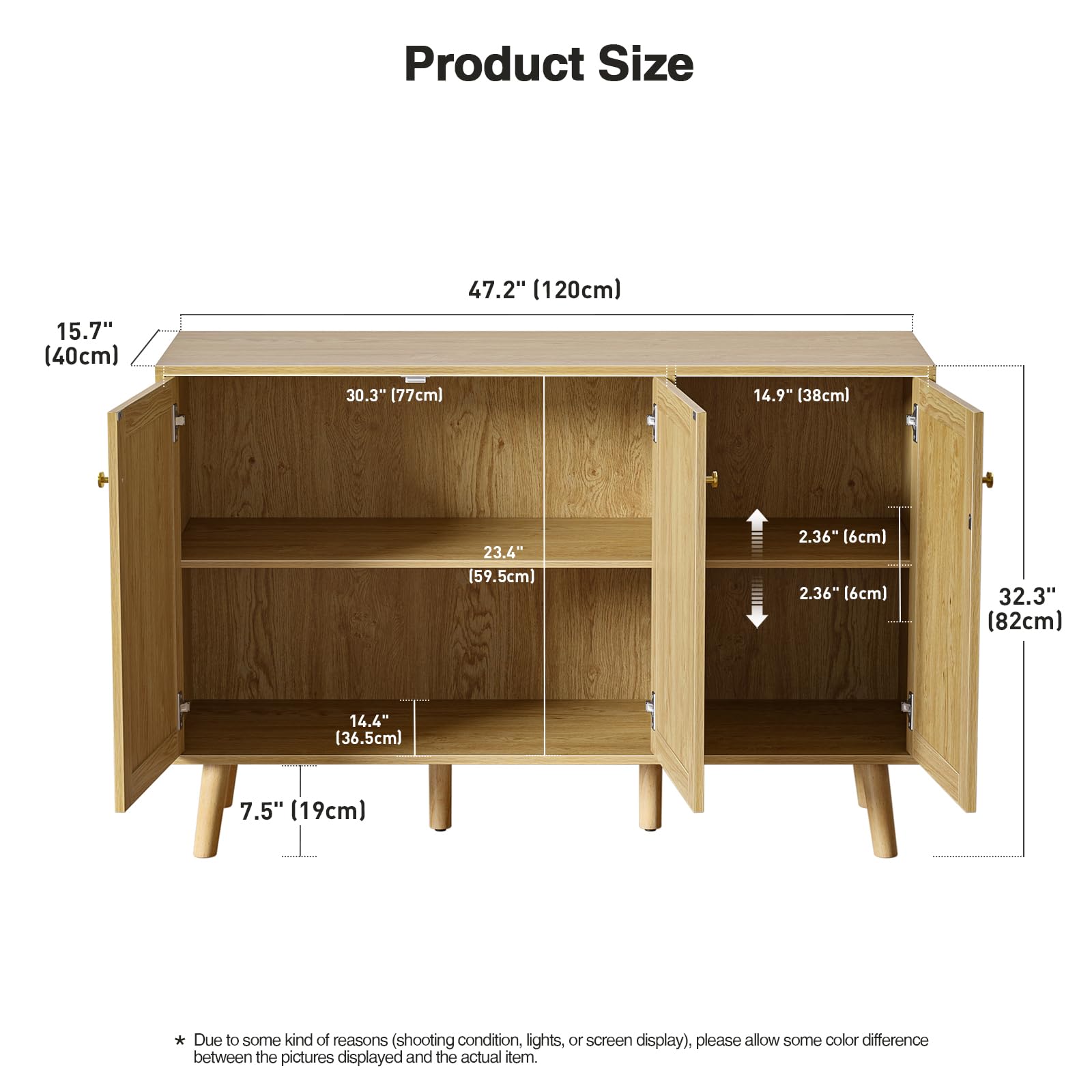Credenza Cucina Rattan Mobile da Cucina con 3 Ante con Ripiano Regolabile