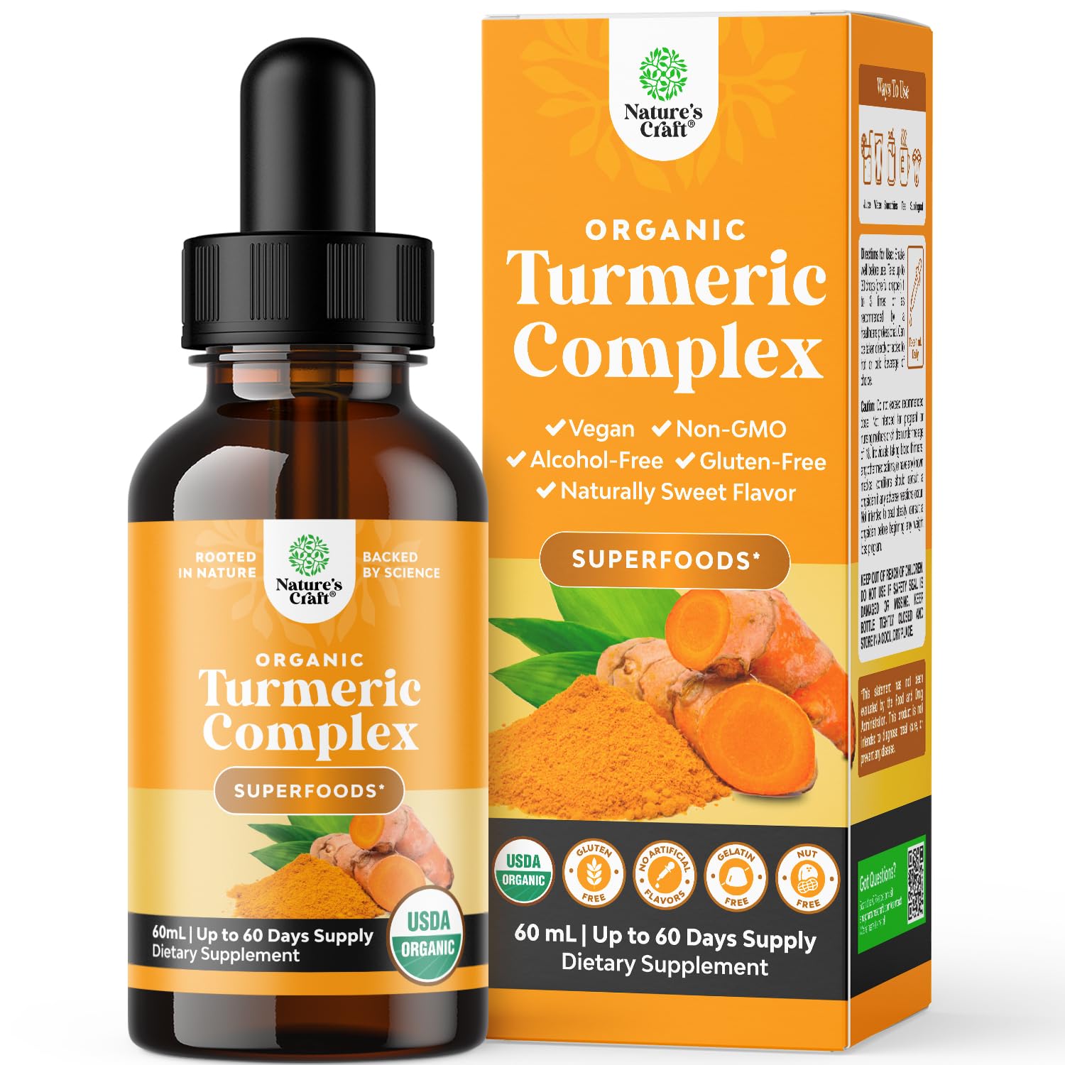 Natures Craft Suplemento fitoterápico de cúrcuma, gengibre, canela e pimenta-preta, 60 mL