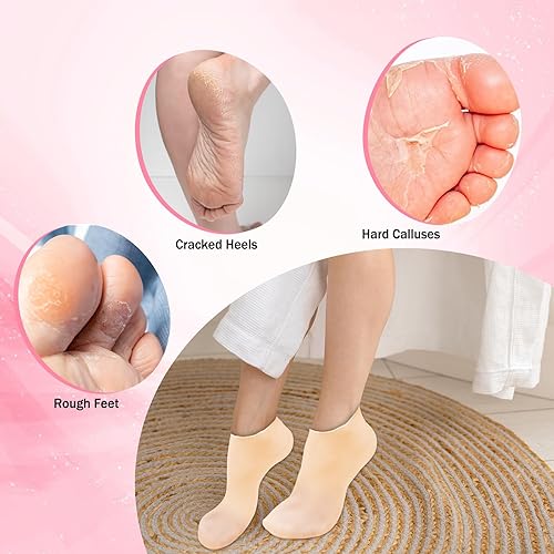 Miniatura 4 de Molain 2 pares de calcetines de silicona para mujer, calcetines hidratantes de silicona, calcetines de silicona para pedicura, callos suavizantes,