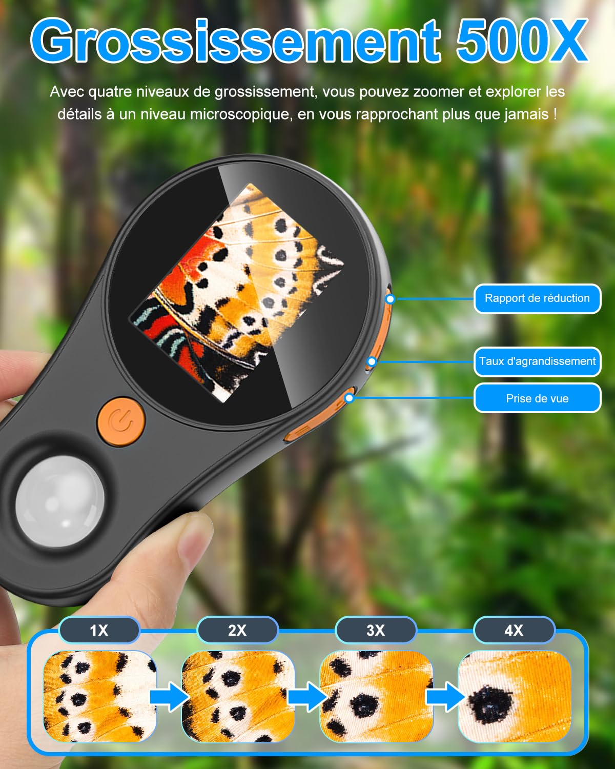 Microscope pour Enfants, Vankarr Microscope de Poche 500X avec écran IPS 2,0", Jouet éducatif pour la Micro-Monde, Fans de Science, Anniversaire, Noël