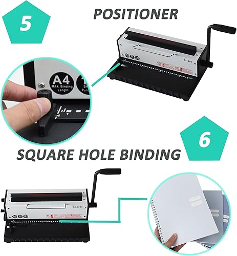 Miniatura 5 de TECHTONGDA Máquina de encuadernación en espiral de bobina 34 agujeros Máquina de encuadernación manual de oficina con función de perforación y