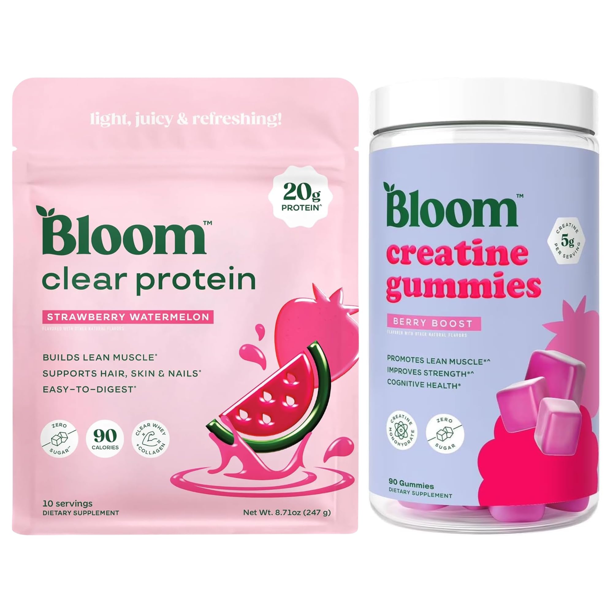 Bloom Strawberry Watermelon Clear Protein and Creatine Gummies Bundle