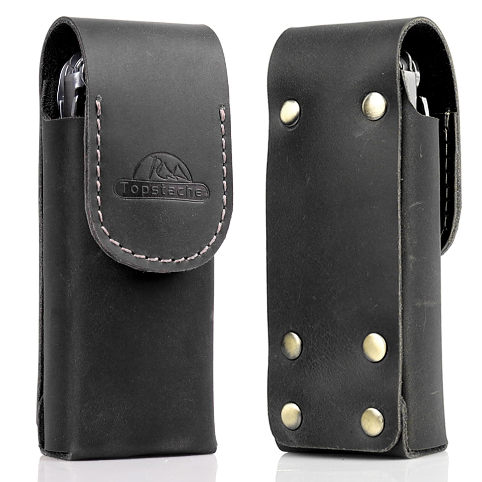 Topstache Leather Multitool Sheath for Belt - Multitool Holster for Belt - Leather Multitool Pouch - Leather Multitool Case for Belt - EDC Belt Organizer - Belt Loop Leather Multitool Holder, Black