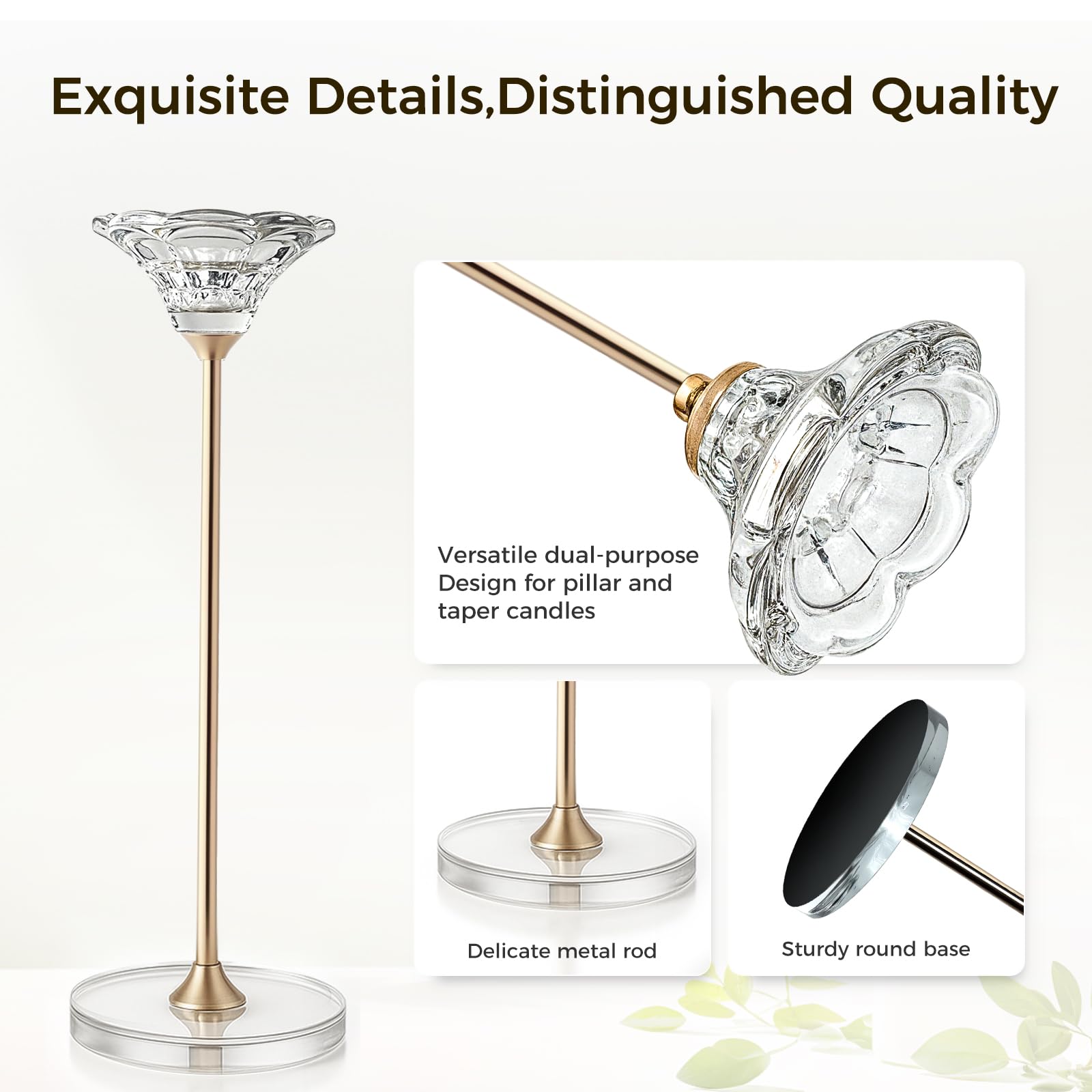 Maleoruigy Crystal Candlestick Holders, 2 in 1 Taper and Pillar Candle Holders, Set of 3 Clear Glass Candle Holder, Decorative Candle Holder Candelabra for Home Decor, Wedding, Party, Anniversary