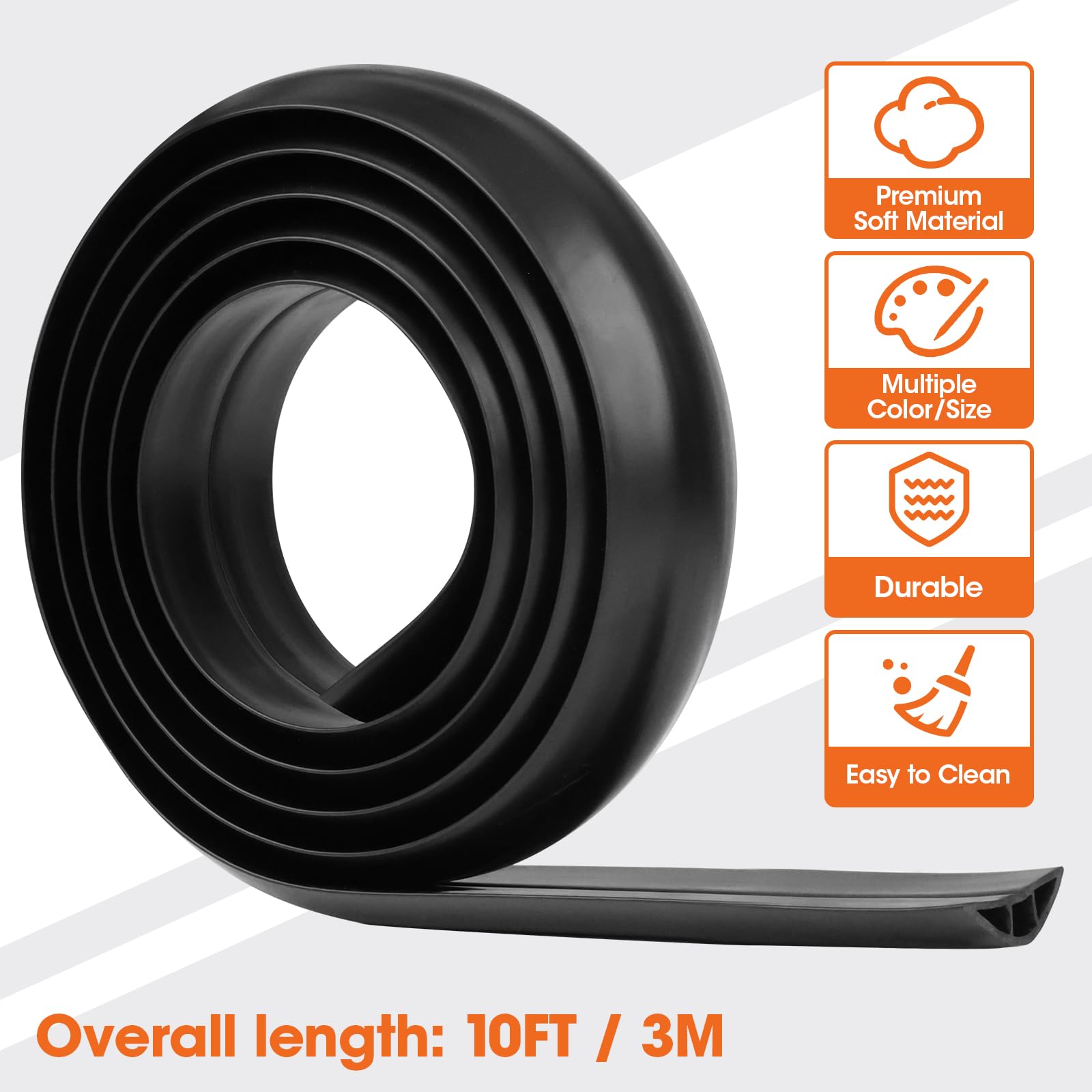 Cubierta de cable de suelo de 10 pies, protector de cable, cables de protección, cables de extensión oculta, ocultador de cables resistente, color negro