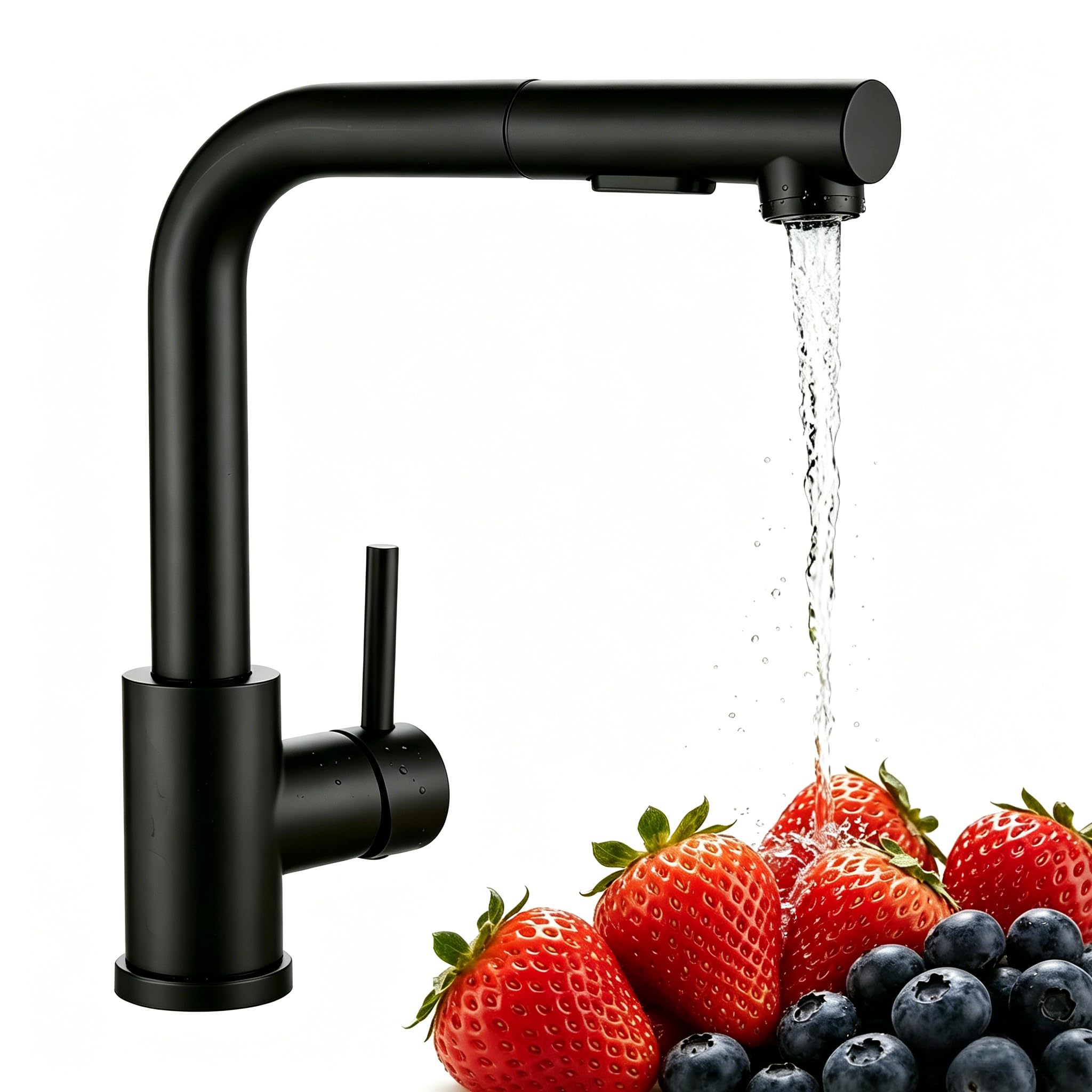 Mitigeur de cuisine extractible Baollansa, acier inoxydable, haute pression, douchette, 2 jets, pivotant 360°
