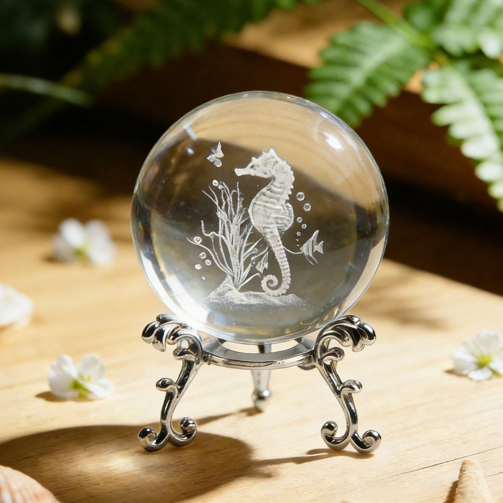 Decorative Glass Crystal Ball Ornament- for Home and Office, for Living Room and Gift Office Decor for Women(Seahorse)