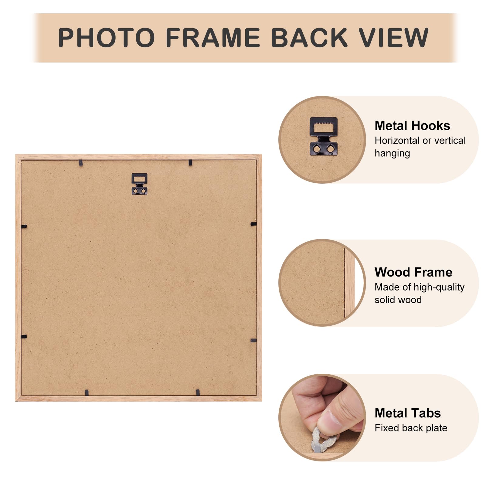 ATOBART 30x30cm Struttura immagine in legno solido,foto cornice parete anteriore Hanging Gallery per parete e tavolo display,12x12 inch,colore rovere set di 4