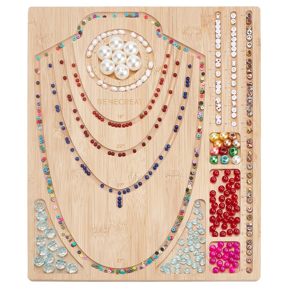BENECREAT 30x38cm Wooden Bead Design Board Bead Making Supplies Beading Trays Mats for Bracelet Necklaces Jewelry Making DIY Design 1cm Thick