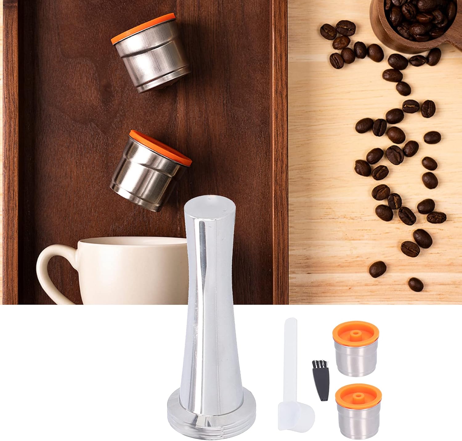 Fdit Stainless Steel Refillable Coffee Capsules Cup Reusable Coffee Cup Metal Coffee Filter Capsule Cup Fit for Cafe Office Accessories