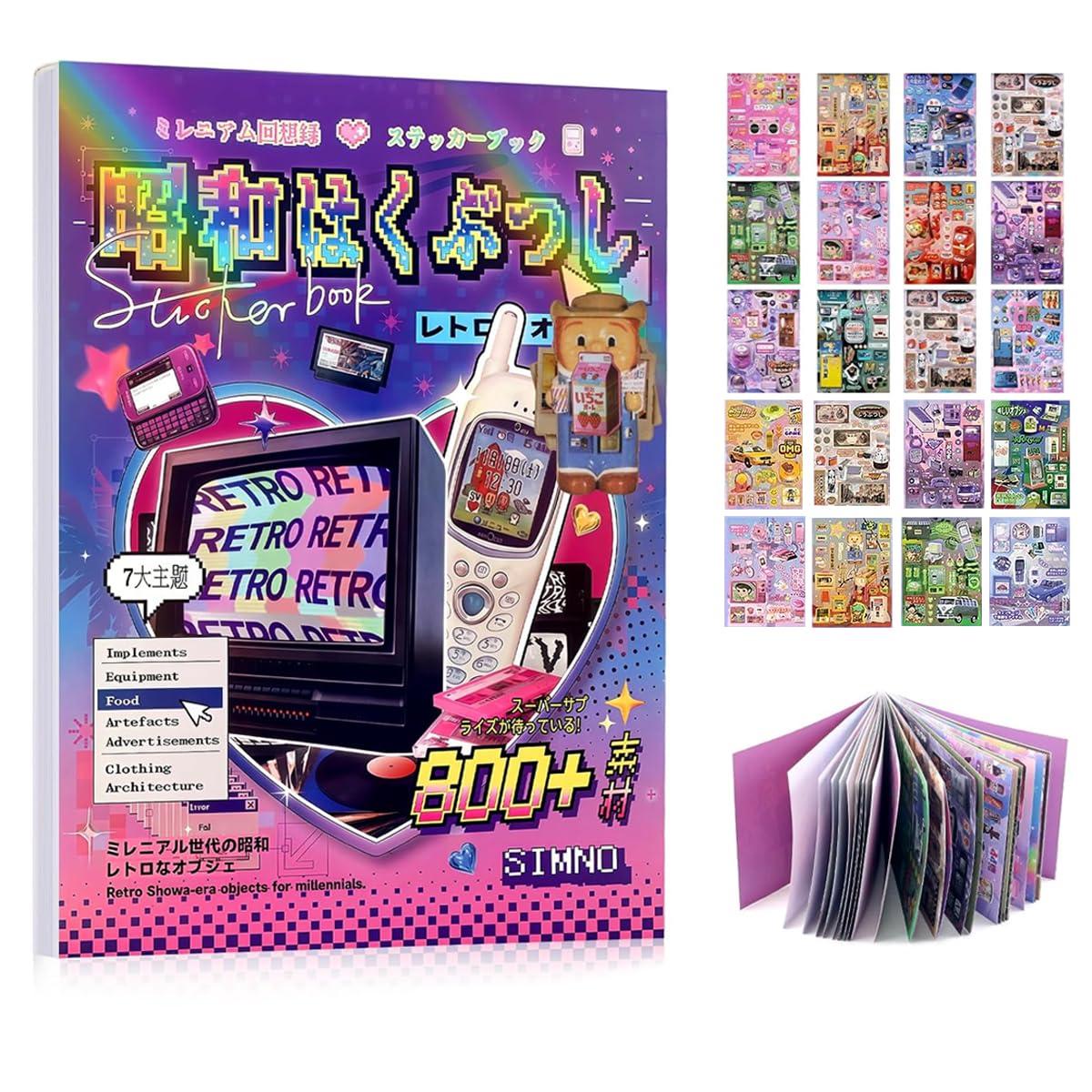 800+ Japanese Sticker Book with Retro Anime Designs, Vintage Showa Aesthetic Stickers for Journaling, Scrapbooking, Vision Boards, Glossy Matte Frosted Textures-image-46