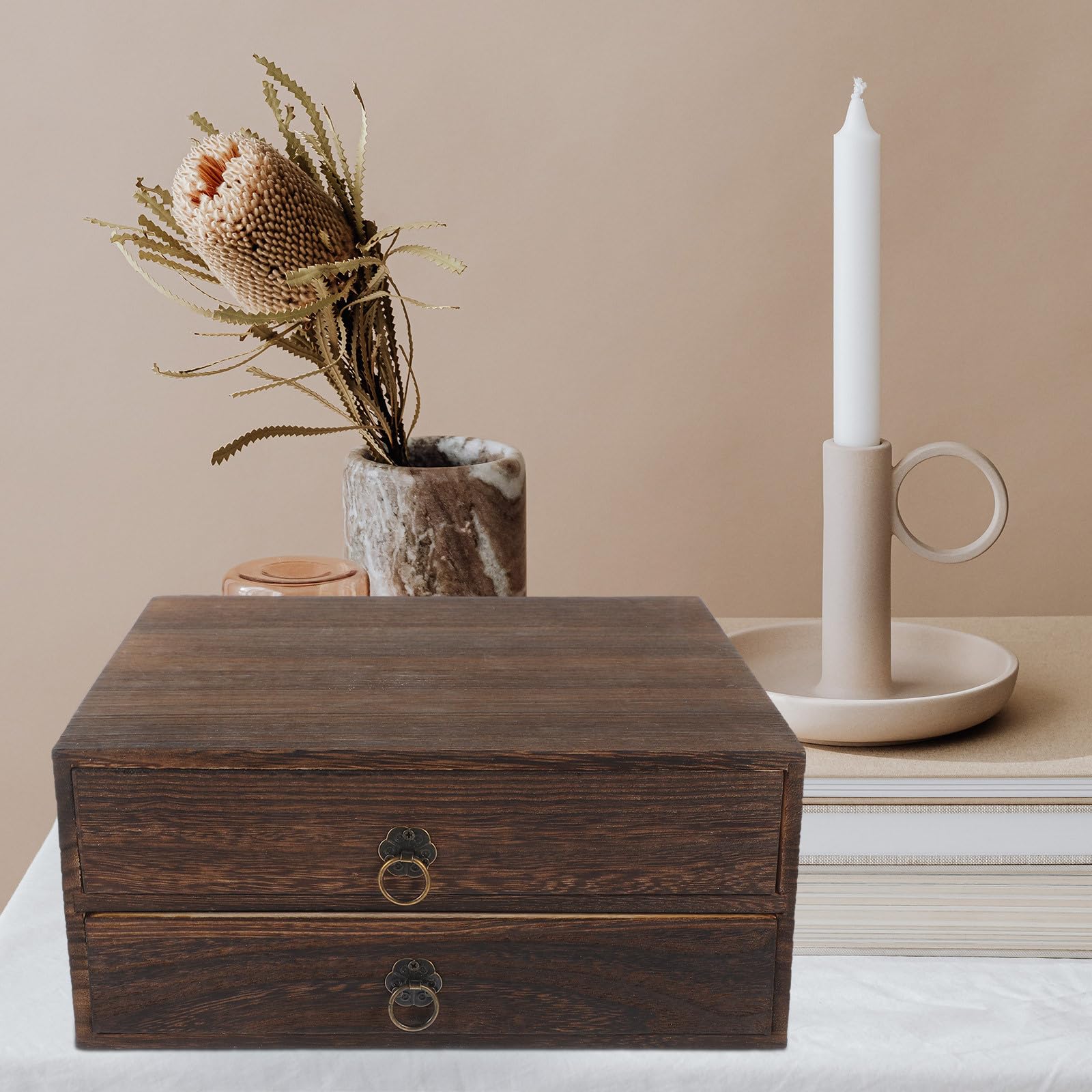 CHILDWEET Scatola Portaoggetti a Cassetto in Legno Multistrato, Doppio Strato, Dimensioni Compatte 25,5X24,5X11 CM, Adatta per l'Organizzazione di Cancelleria e Accessori da Ufficio