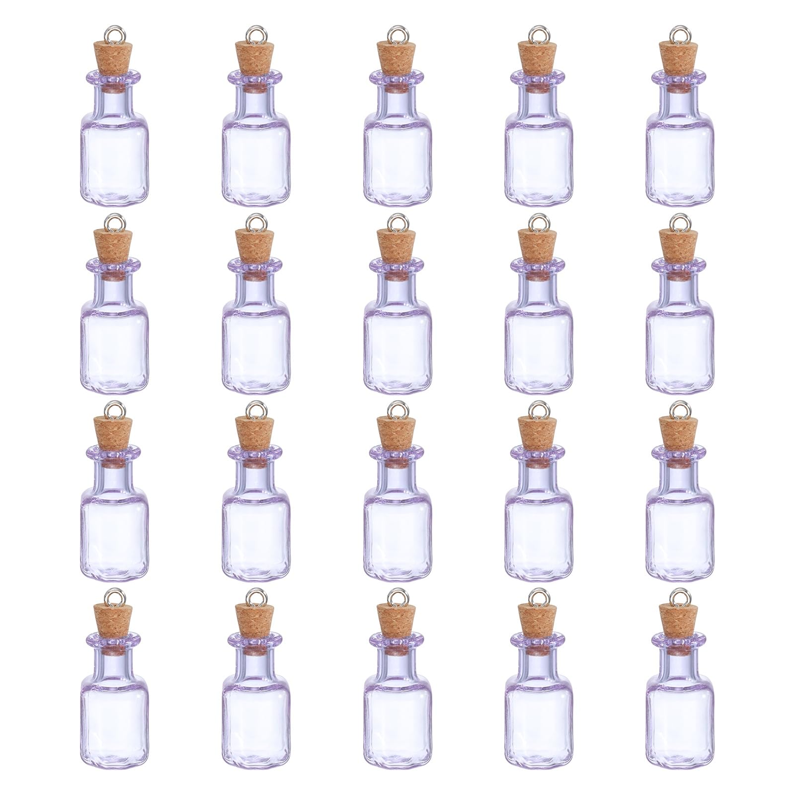 sourcing map 20 Pcs Mini Glass Bottles Jars, Square Small Cute Glass Jars Vials Pendants Small Vials Wishing Bottle with Cork Stoppers and Eye Screws for DIY Crafts Wedding Favors, Dark Purple — image 1