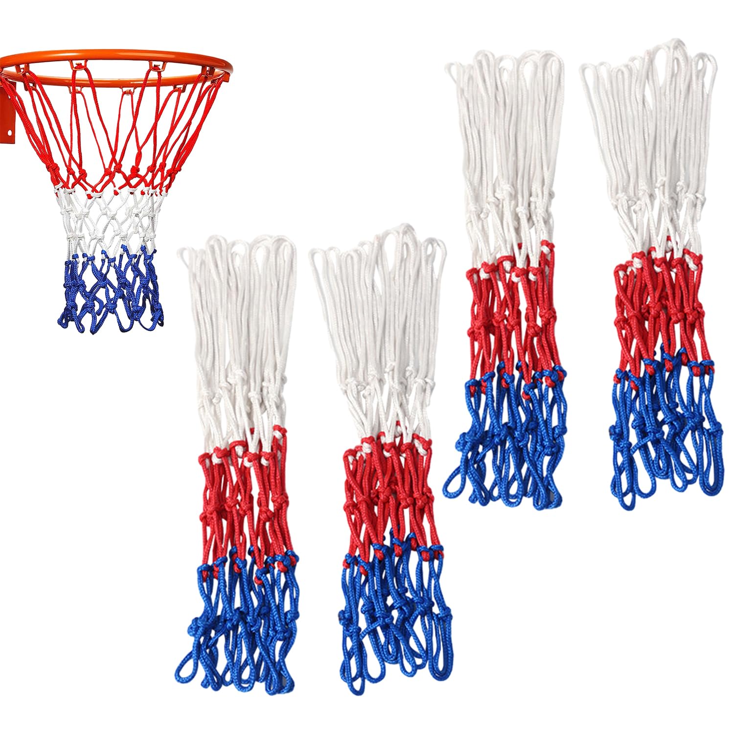 4 redes de baloncesto, red de baloncesto profesional, red de baloncesto portátil, adecuada para campos de deportes escolares, deportes de baloncesto en interiores y exteriores (50 cm)