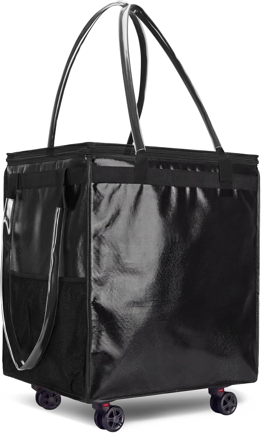 (Medium) Fanwoli Reusable Grocery Bag on Wheels with Upgraded Wrinkle-Resistant Fabric | Enhanced Stability Wheels & Extended Handle | Foldable Shopping Trolley for Laundry, Carries Up to 66 L