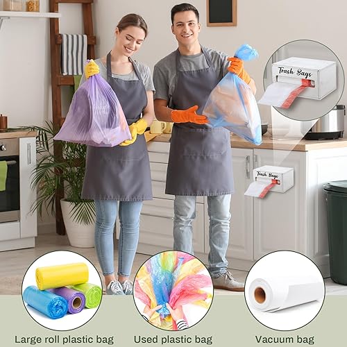 Miniatura 5 de Dispensador de bolsas de basura de madera extra grande, dispensador de bolsas de basura montado en la pared, soporte para rollos de bolsa de
