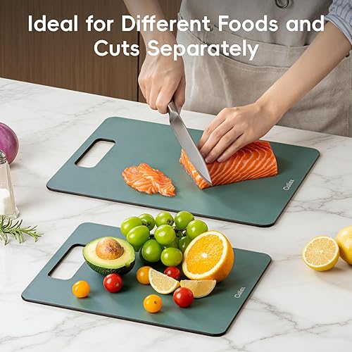 Miniatura 6 de Tabla de cortar de fibra de madera, 2 unidades, tablas de cortar compuestas para cocina, aptas para lavavajillas, no tóxica, de alta densidad, apta