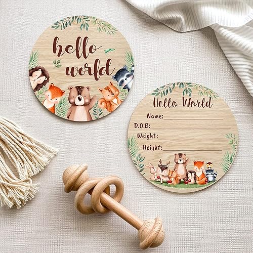 Miniatura 2 de Tarjeta redonda de anuncio de nacimiento de madera personalizada para bebé recién nacido, placa de madera con el nombre del bebé y detalle de