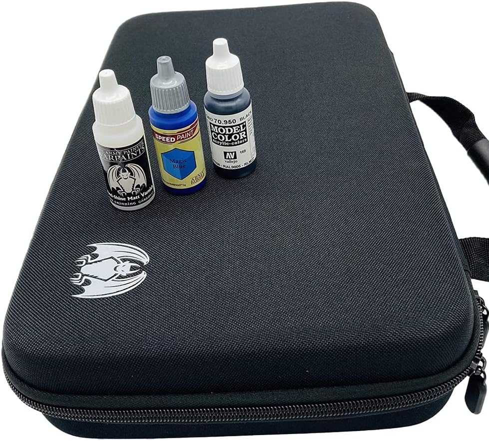 Miniature Paints Bottle Storage Carry Case with Handle - Fits up to 60 Bottles - Miniature Painting Storage Case with Foam Insert and Inner Pocket for Bushes - Paint Storage Organizer - Paint Rack