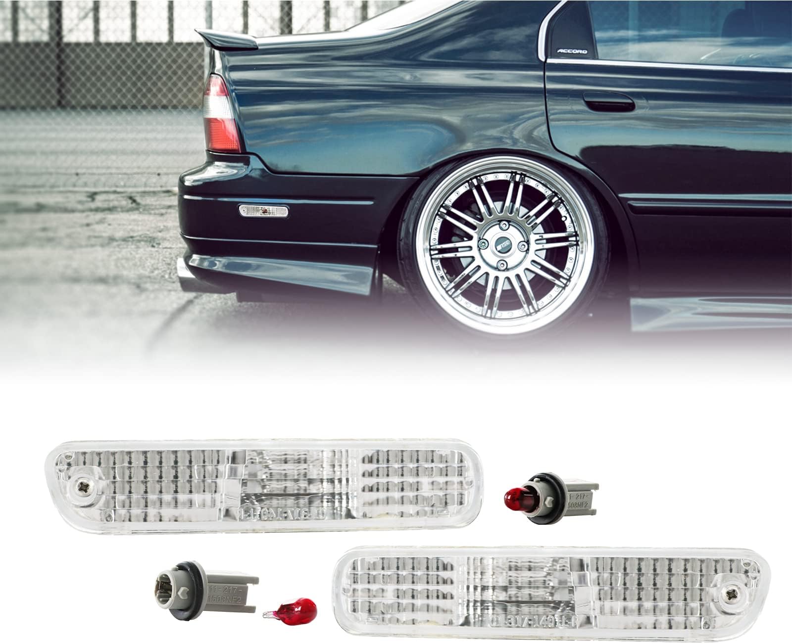 USR DEPO Rear Bumper Side Marker Lights (Left + Right) Compatible with 1994-1997 Honda Accord / 1992-1996 Honda Prelude / 1998-2002 Accord 2D Coupe Sidemarkers Lamps (White Out Crystal Clear)