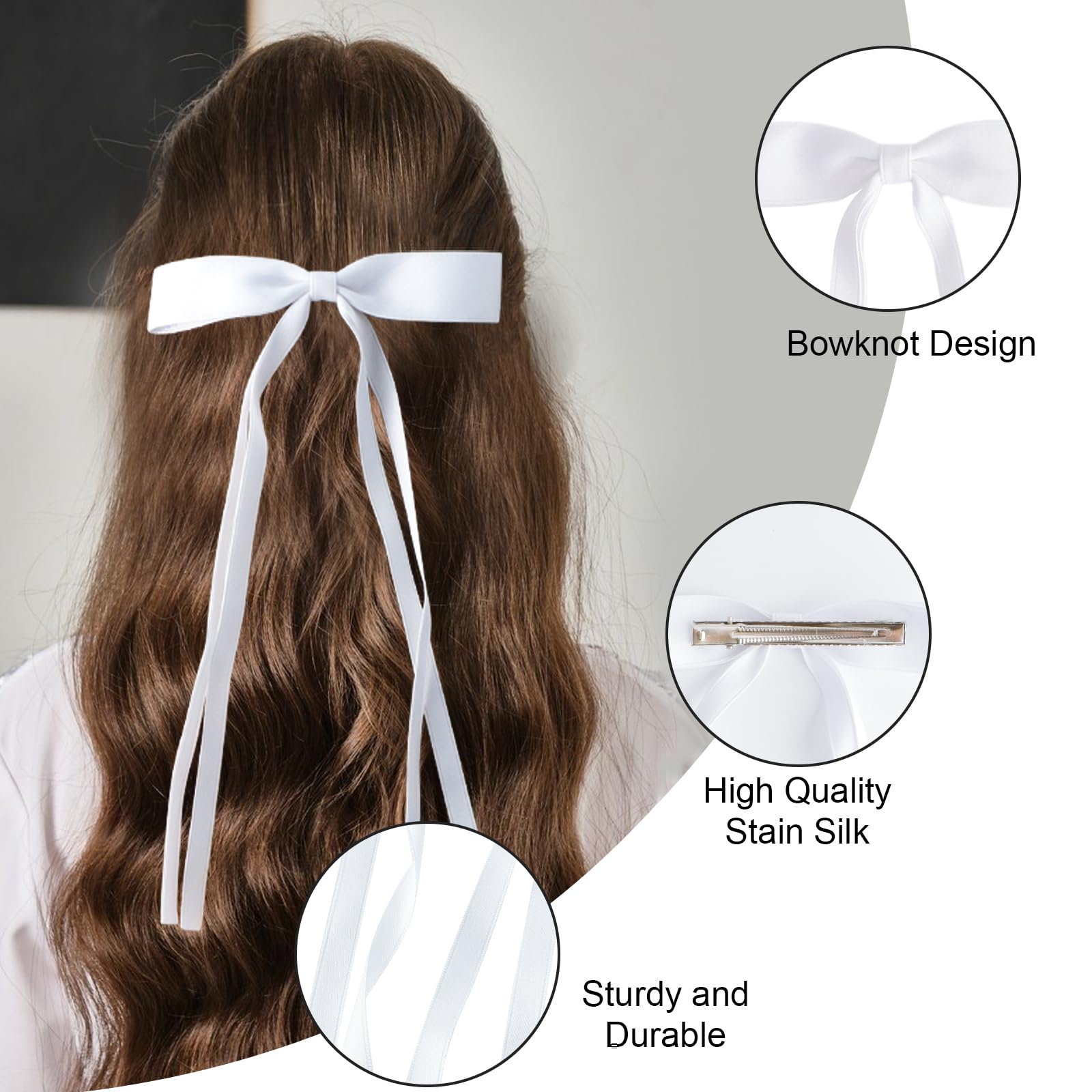 Amazon.com : 6PCS Big Oversized Long Tail Satin Hair Bows  display picture 2