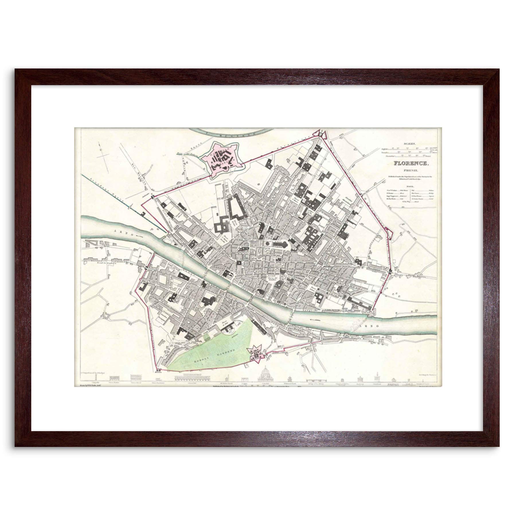 Wee Blue Coo Map Antique Clarke Florence City Plan Framed Wall Art Print