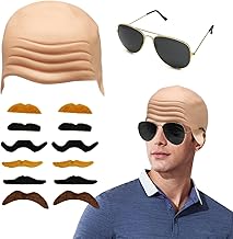 EUPSIIU Bonnet Chauve Déguisements et Bonnet de Perruque en Maille Perruque Chauve en Latex, Perruque Chauve Lunettes Moustache Casquette Chauve pour Adultes Maquillage Halloween Déguisements