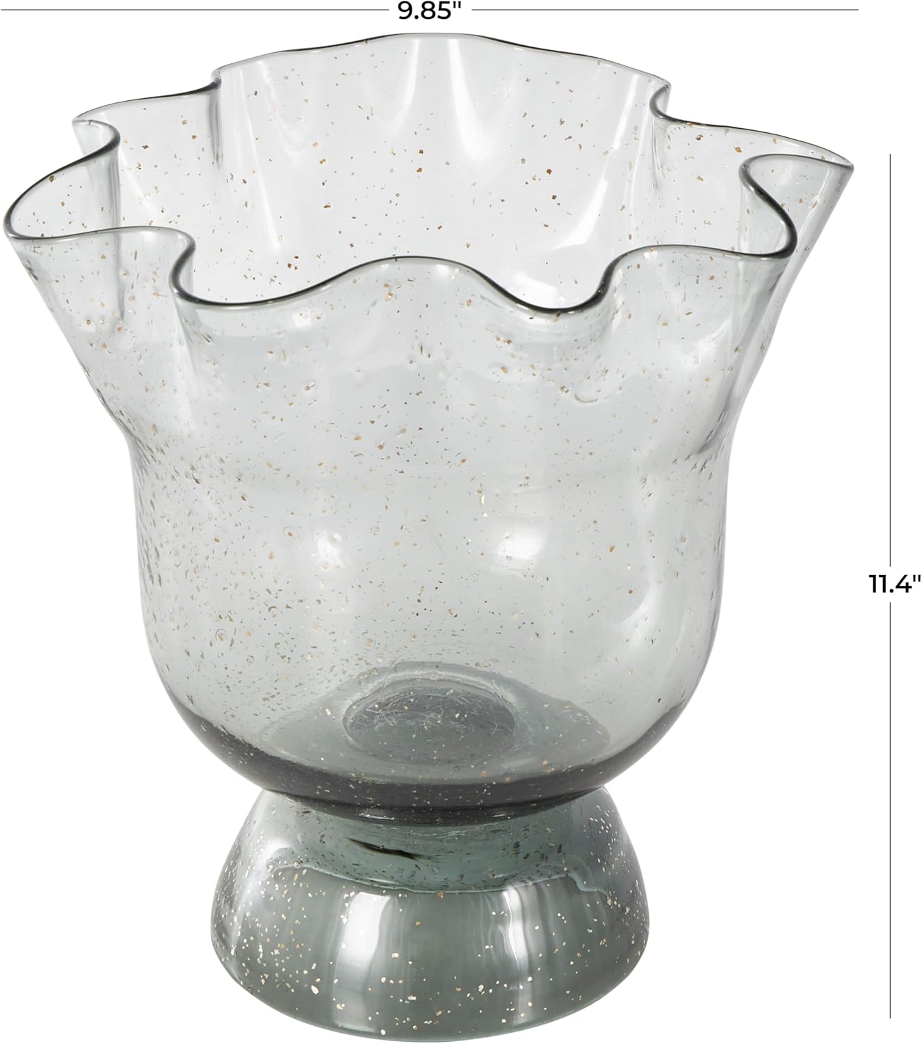 Deco 79 Glass Floral Decorative Vase Tulip Inspired Wide Centerpiece Vase with Wavy Opening and Gold Speckles, Flower Vase for Home Decoration 10" x 10" x 11", Black