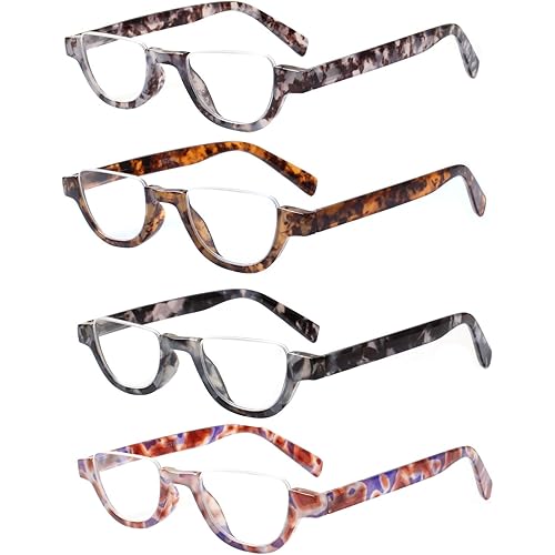 4 Pairs of Colorful Fashion Half Moon Frame Reading Glasses Spring Hinge Male and Female Readers