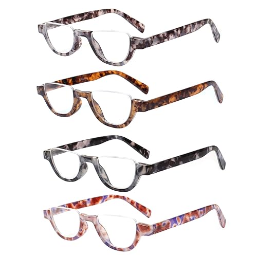 4 Pairs of Colorful Fashion Half Moon Frame Reading Glasses