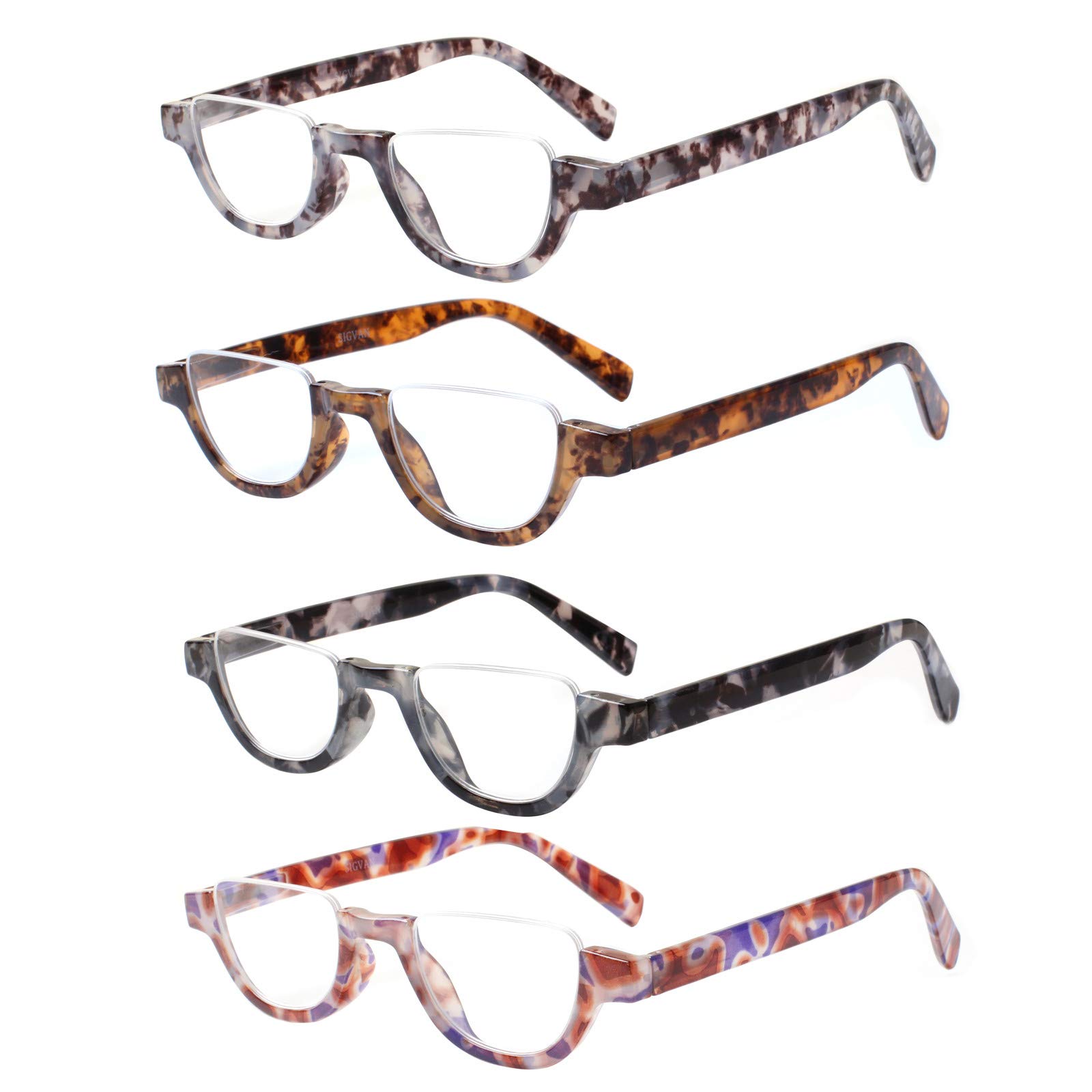 4 Pairs of Colorful Fashion Half Moon Frame Reading Glasses Spring Hinge Male and Female Readers
