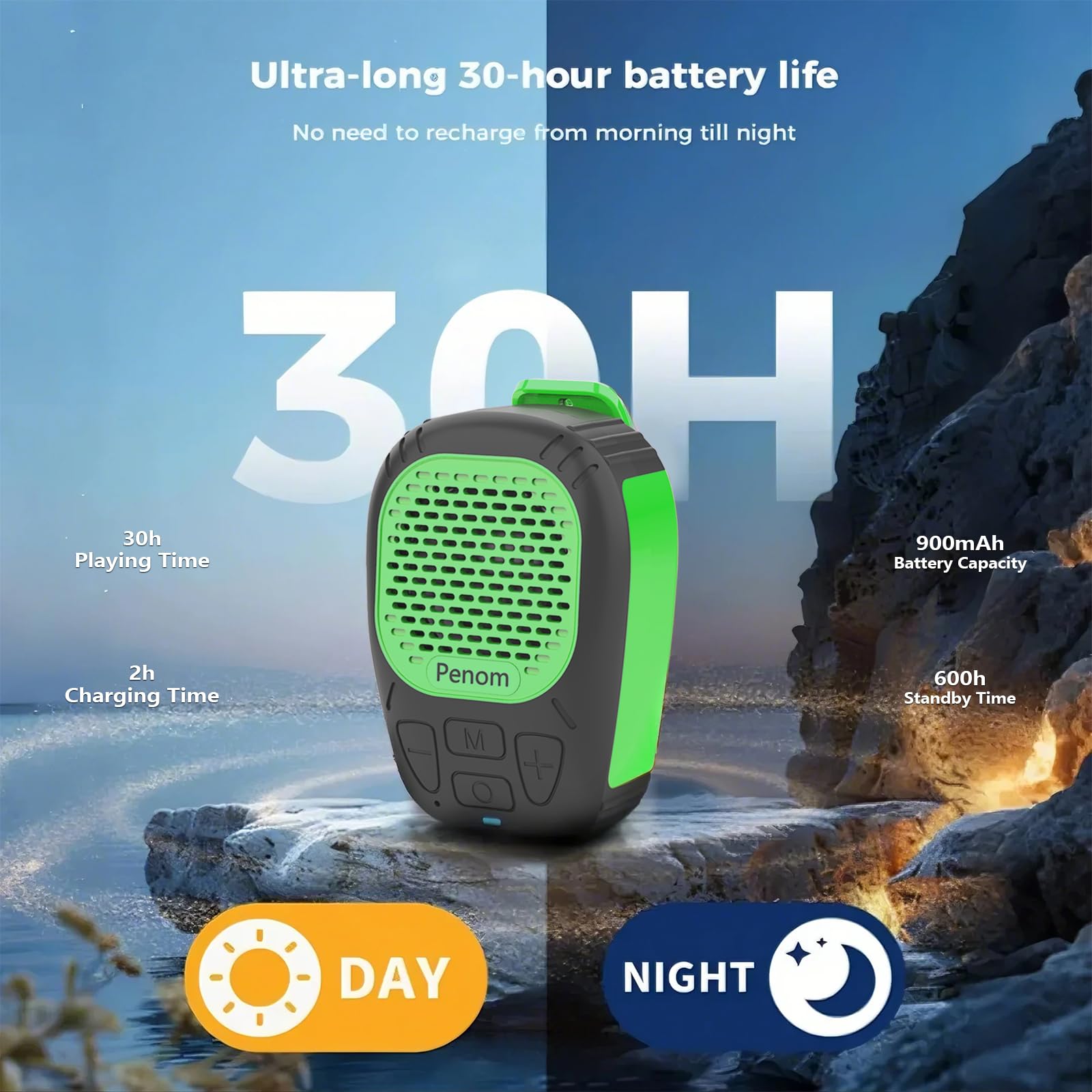 Haut-parleur Bluetooth portable, résistant à l'eau, microphone intégré pour mains libres/appels, convient pour une utilisation en intérieur et en extérieur (vert)