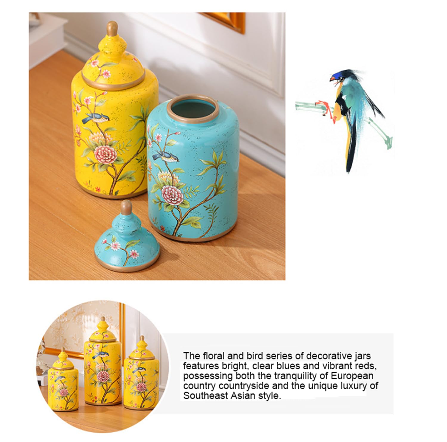 Jarrón decorativo porcelana tapa, tarro jengibre almacenamiento cocina.
