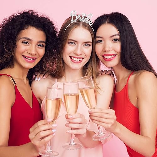 Miniatura 6 de Juego de recuerdos de despedida de soltera con diamantes de imitación + diadema de spa para novia, 1 paquete de diadema blanca para novia y 7