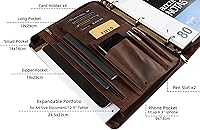 Vista 5 de Cartera de cuero personalizada, carpeta vintage grabada, carpeta de 3 anillas, padfolio personalizado hecho a mano para mujeres y hombres, caqui