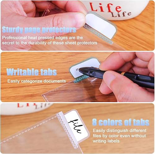 Miniatura 3 de Juego de 24 protectores de hojas transparentes para carpetas de 3 anillas, tamaño carta, 8 pestañas divisores de plástico con bolsillos y pestañas,