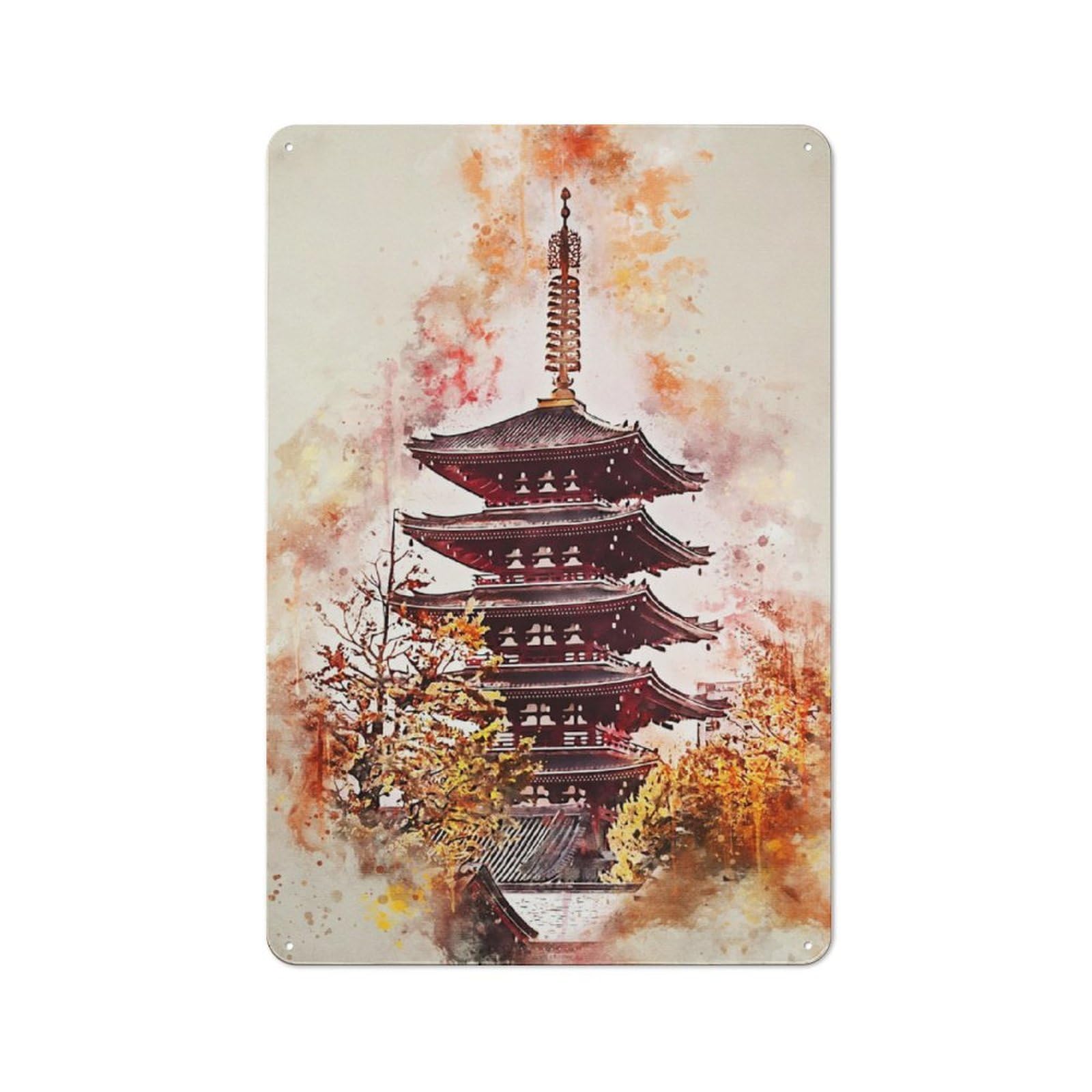 Junmoney Tokyo In Watercolor Rustic Metal Sign 30X20cm Featuring For Living Room Wall, For Vintage Wall Decor Fans, For Metal Sign Collectors
