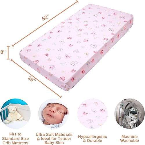 Miniatura 5 de Baby Bees Juego de ropa de cama de cuna arcoíris de 3 piezas para niños y niñas | Juego de ropa de cama de bebé de sábana bajera ajustable para