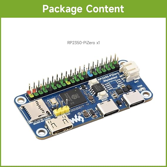 Waveshare RP2350-PiZero Development Board, Compatible with Raspberry Pi RP2350 Dual Core Microcontroller, 520KB SRAM, 16MB Onboard Flash, Raspberry Pi 40PIN GPIO Header