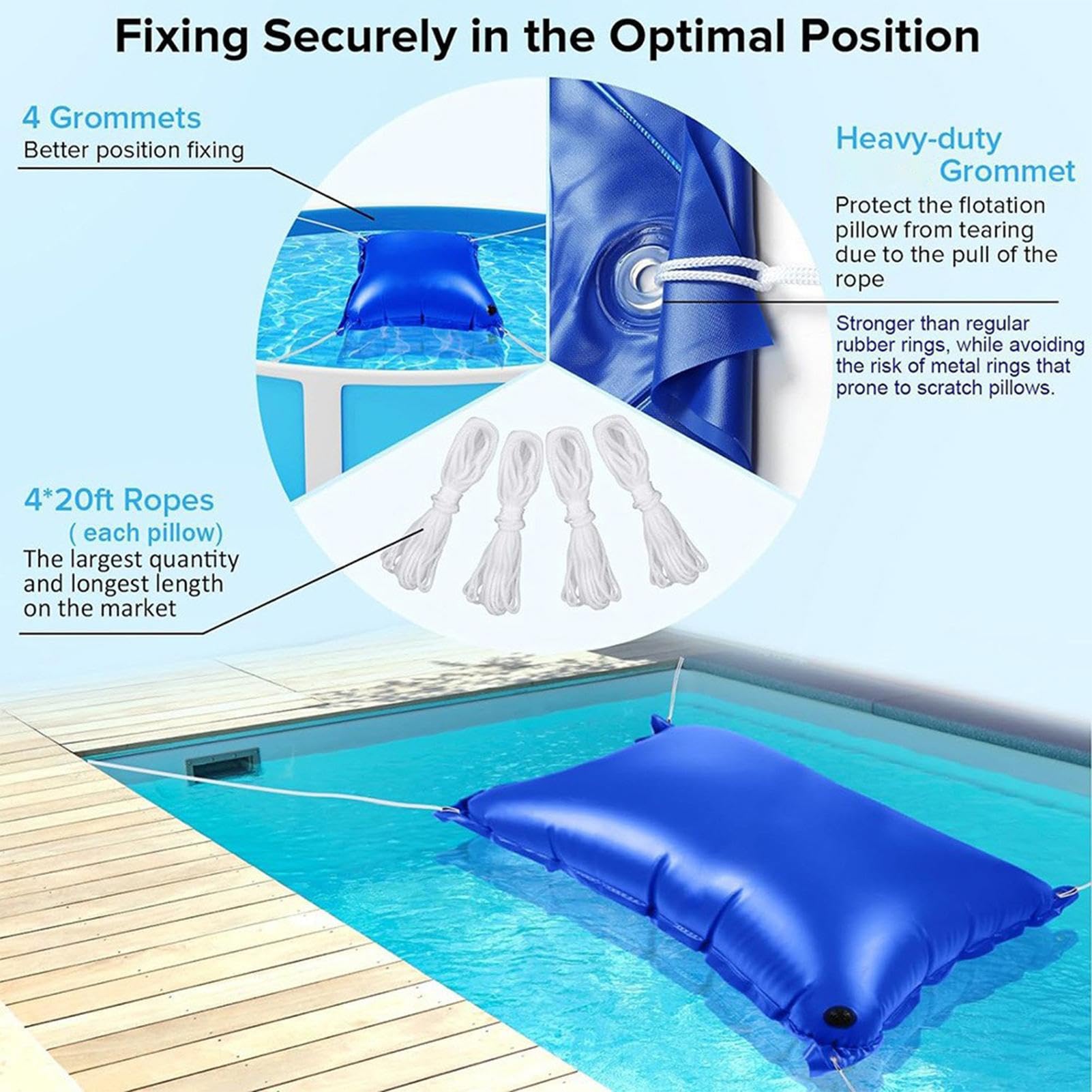 Almohada Inflable para Piscina | Almohada Aire para Piscina Resistente al frío Cojín de Aire para Piscinas para el Invierno Kit de Cierre Piscinas para el Invierno, con Cuerda de 4 Metros